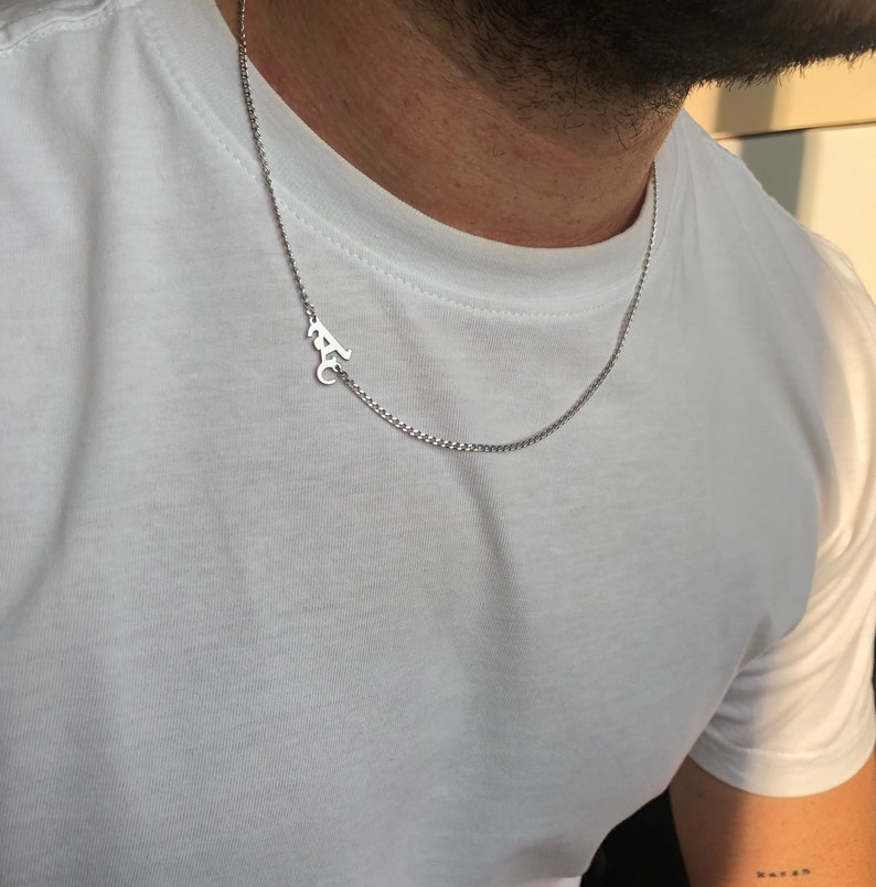 Zyan Gems | Minimalist Solid 4mm Miami Cuban Link Chain with Custom Name Initial (Rhodium Plated) |  Sterling Silver Chain