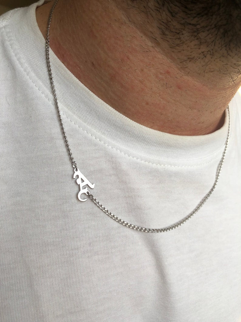 Zyan Gems | Minimalist Solid 4mm Miami Cuban Link Chain with Custom Name Initial (Rhodium Plated) |  Sterling Silver Chain