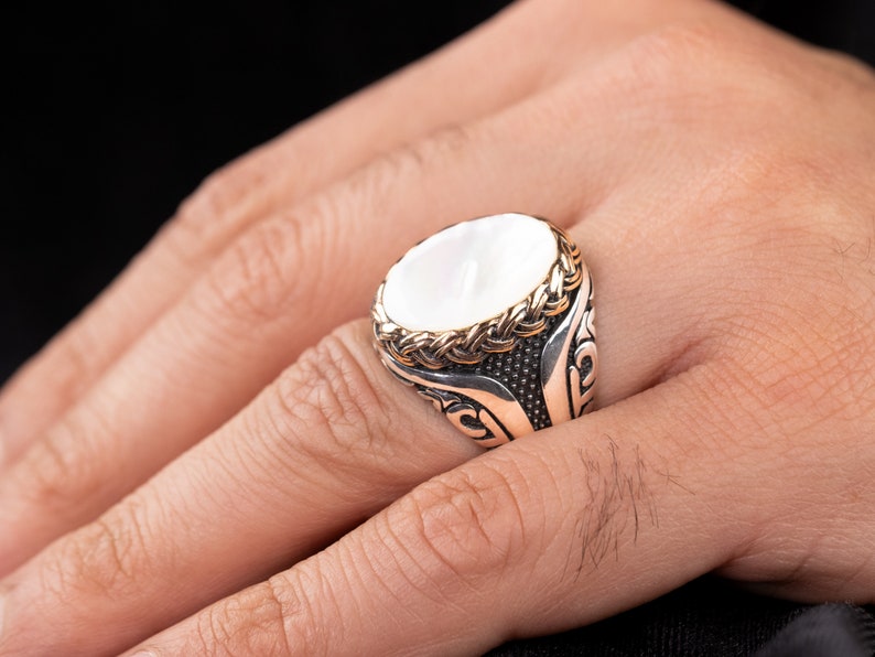 Zyan Gems | Unique Turkish Style Ring with Natural Pearl |  Sterling Silver Oxidized Ring