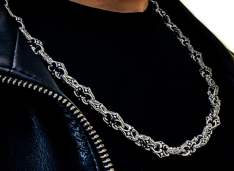 Zyan Gems | Unique Vintage Artistry Ancient Oxidized Chain |  Sterling Silver Chain