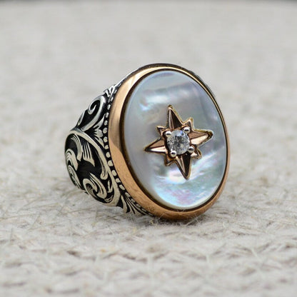 Zyan Gems | Unique Turkish Style Ring with Natural Pearl |  Sterling Silver Oxidized Ring