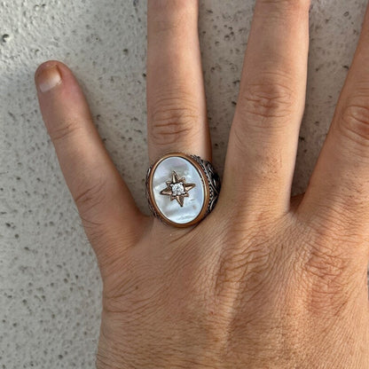 Zyan Gems | Unique Turkish Style Ring with Natural Pearl |  Sterling Silver Oxidized Ring