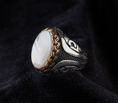 Zyan Gems | Unique Turkish Style Ring with Natural Pearl |  Sterling Silver Oxidized Ring