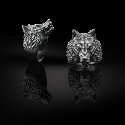 Zyan Gems | Unique Designed Wolf Face Ring |  Sterling Silver Oxidized Ring