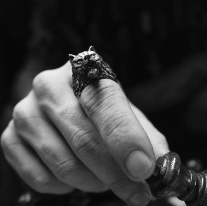 Zyan Gems | Unique Designed Wolf Face Ring |  Sterling Silver Oxidized Ring