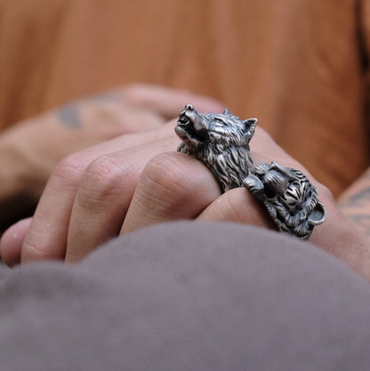 Zyan Gems | Unique Designed Wolf Face Ring |  Sterling Silver Oxidized Ring