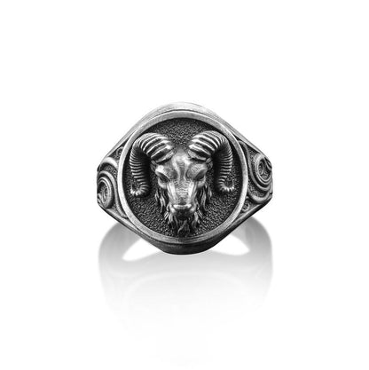 Unique Goat Designed Ring for Aries Zodiac for Men |  Sterling Silver Oxidized Ring