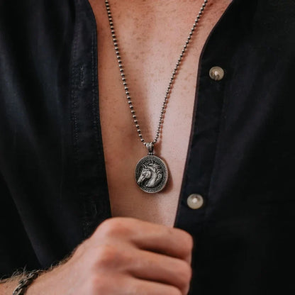 Zyan Gems | Unique Designed Horse Pendant for Men |  Sterling Silver Oxidized Pendant