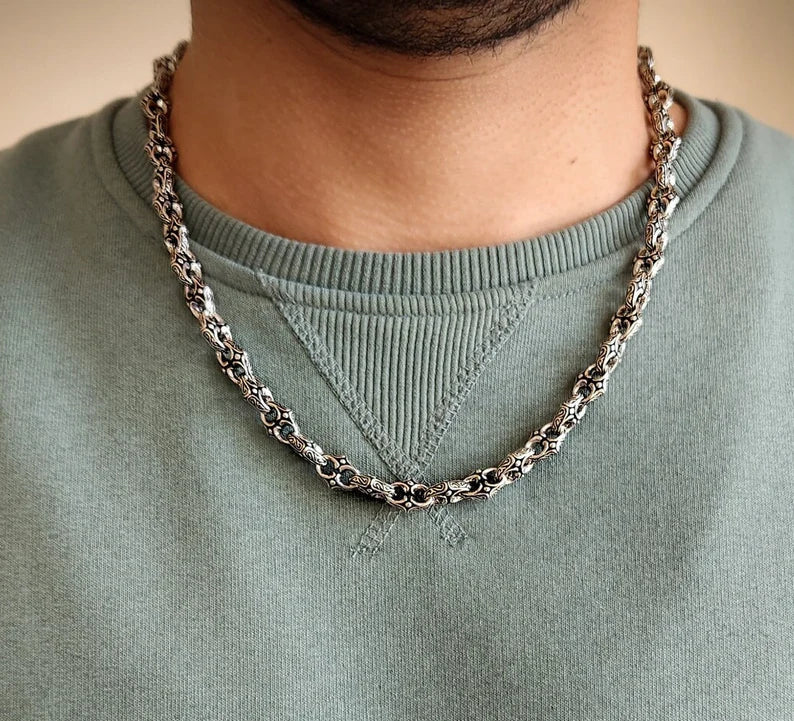 Zyan Gems | Unique Vintage Artistry Ancient Oxidized Chain |  Sterling Silver Chain