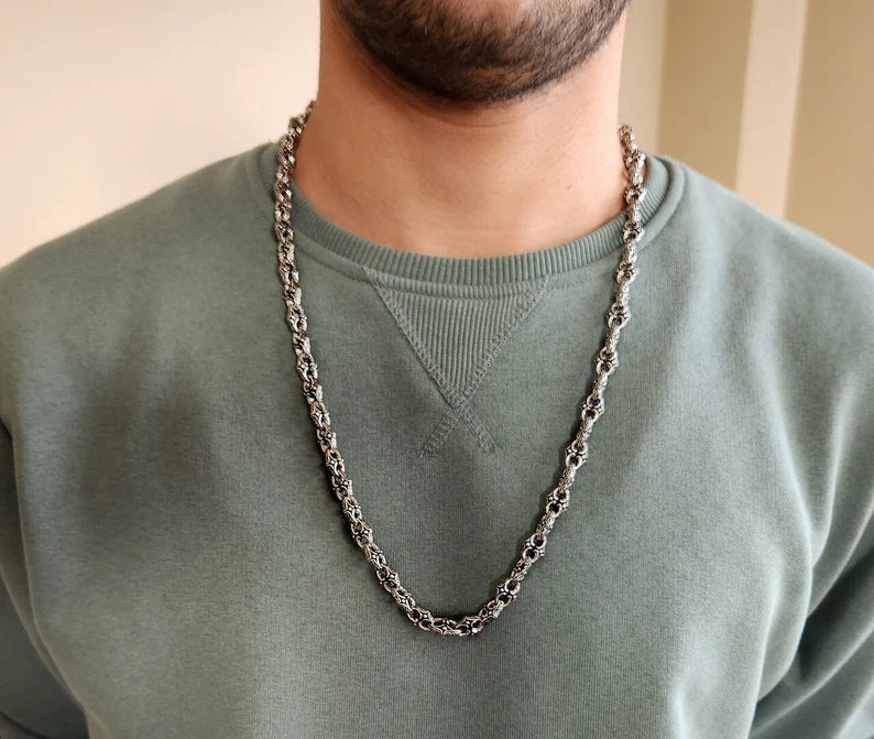 Zyan Gems | Unique Vintage Artistry Ancient Oxidized Chain |  Sterling Silver Chain