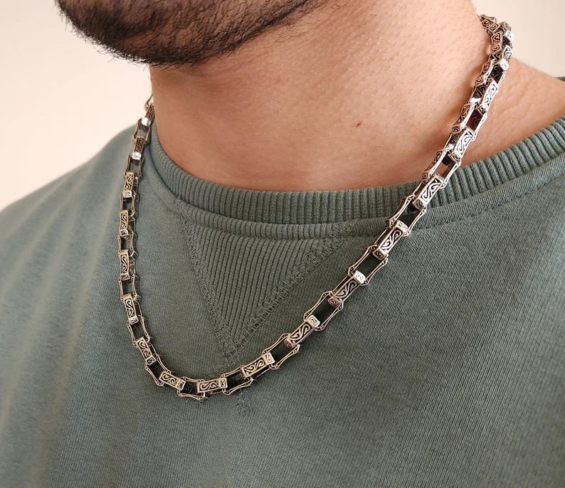 Zyan Gems | Unique Vintage Artistry Ancient Oxidized Chain |  Sterling Silver Chain
