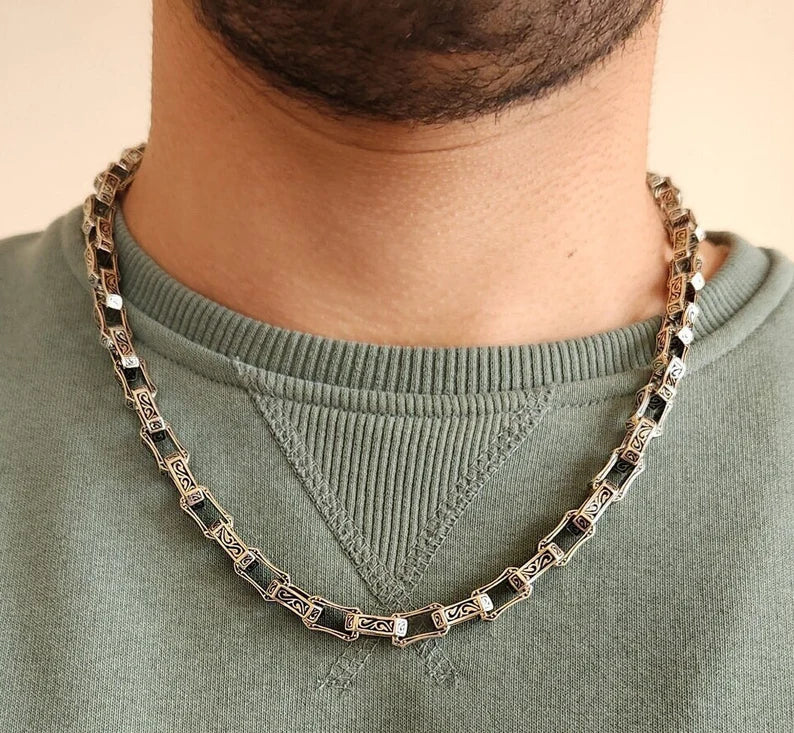 Zyan Gems | Unique Vintage Artistry Ancient Oxidized Chain |  Sterling Silver Chain