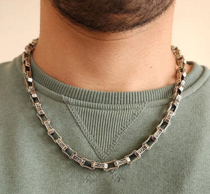 Zyan Gems | Unique Vintage Artistry Ancient Oxidized Chain |  Sterling Silver Chain