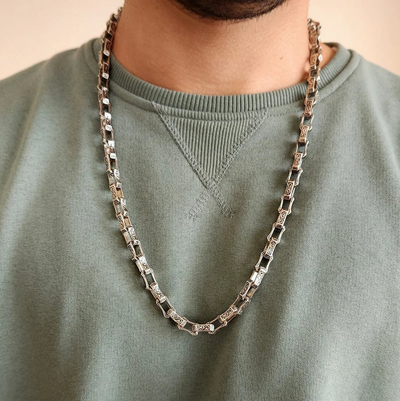 Zyan Gems | Unique Vintage Artistry Ancient Oxidized Chain |  Sterling Silver Chain