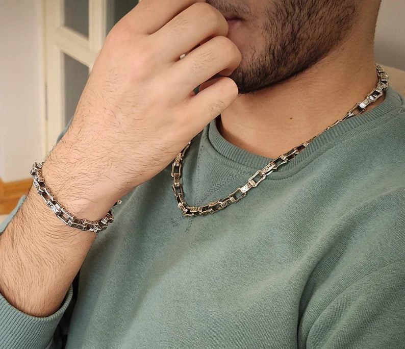 Zyan Gems | Unique Vintage Artistry Ancient Oxidized Chain |  Sterling Silver Chain