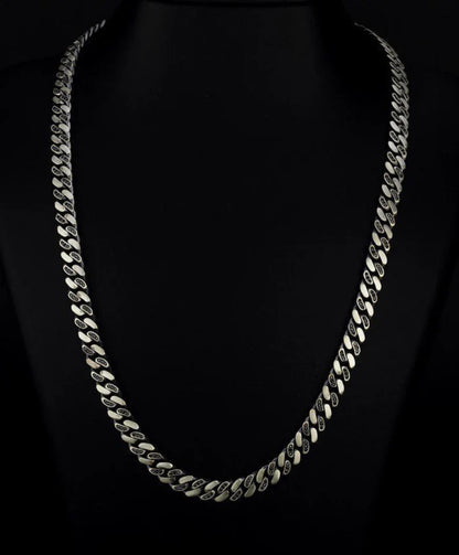 Zyan Gems | 12mm Wide Solid Miami Cuban Link Chain Studded With Black Zirconia Stone |  Sterling Silver Chain