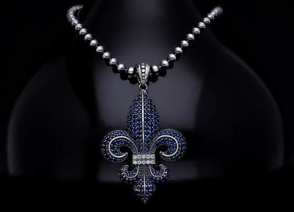 Zyan Gems | Unique Designed Fleur-De-Lis Pendant Studded with Blue Zircons for Men |  Sterling Silver Oxidized Pendant