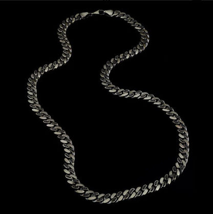 Zyan Gems | 12mm Wide Solid Miami Cuban Link Chain Studded With Black Zirconia Stone |  Sterling Silver Chain