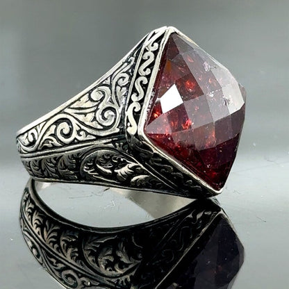 Zyan Gems | Unique Designed Ring with Natural Red Ruby |  Sterling Silver Oxidized Ring
