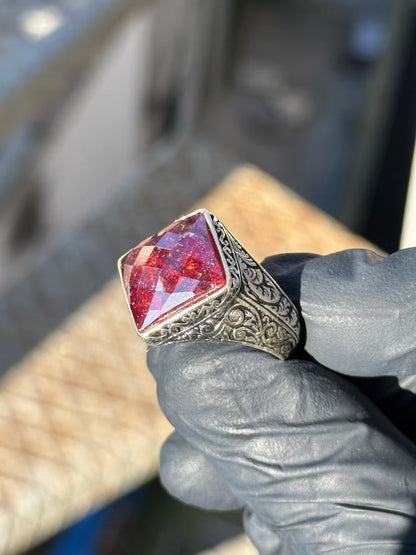 Zyan Gems | Unique Designed Ring with Natural Red Ruby | 925 Sterling Silver Oxidized Ring Jewelry Authenticity and 925