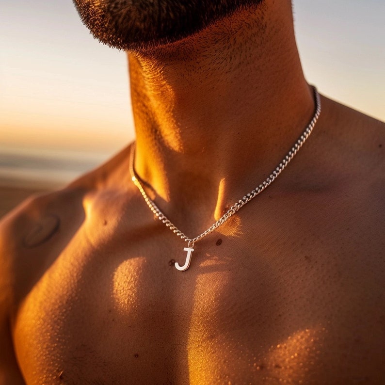 Zyan Gems | Minimalist Solid 4mm Miami Cuban Link Chain with Custom Name Initial (Rhodium Plated) |  Sterling Silver Chain