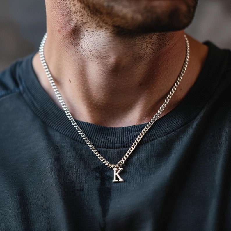 Zyan Gems | Minimalist Solid 5mm Cuban Link Chain with Custom Name Initial (Rhodium Plated) |  Sterling Silver Chain