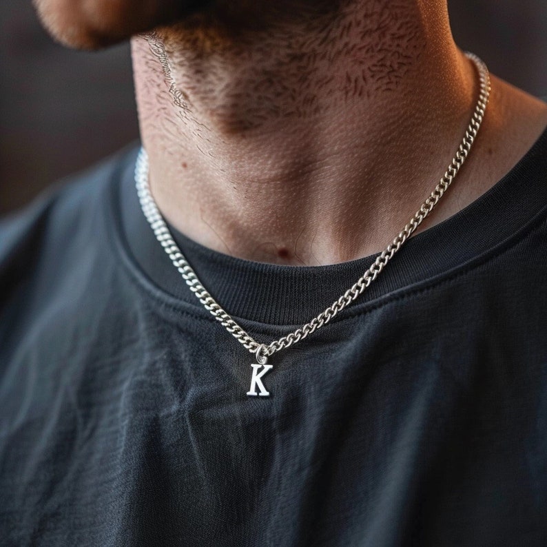 Zyan Gems | Minimalist Solid 5mm Cuban Link Chain with Custom Name Initial (Rhodium Plated) |  Sterling Silver Chain