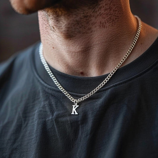 Zyan Gems | Minimalist Solid 5mm Cuban Link Chain with Custom Name Initial (Rhodium Plated) |  Sterling Silver Chain