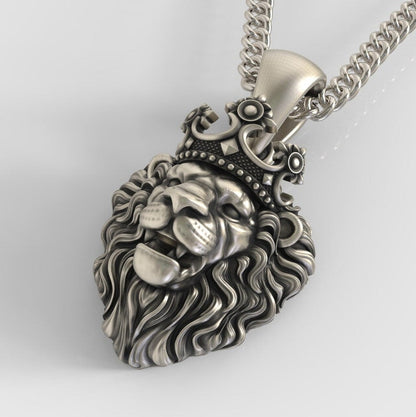 Zyan Gems | Unique Designed Lion with Crown Pendant for Men |  Sterling Silver Oxidized Pendant