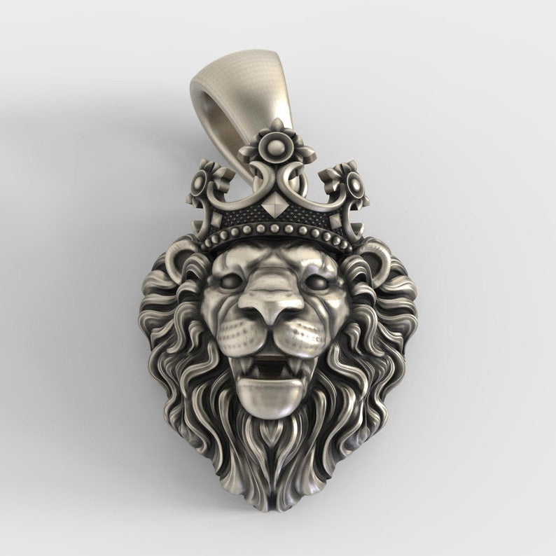 Zyan Gems | Unique Designed Lion with Crown Pendant for Men |  Sterling Silver Oxidized Pendant