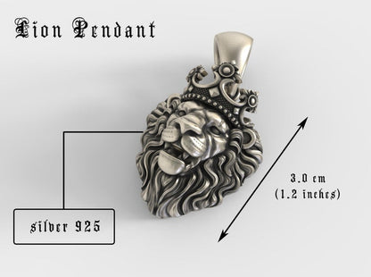 Zyan Gems | Unique Designed Lion with Crown Pendant for Men |  Sterling Silver Oxidized Pendant