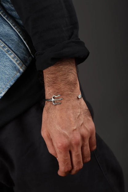Zyan Gems | Unique Trishul Symbol Bracelet |  Sterling Silver Oxidized Bracelet