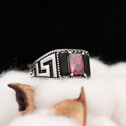 Turkish Margazit Zircon Stone Men's Bakelite Ring Handmade Exclusive Design
