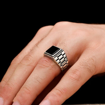 Turkish Onyx Stone Men's Ring Handmade Exclusive Design