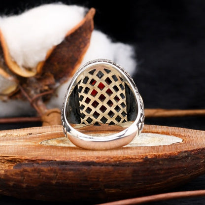 Customizable Turkish Zircon Stone Silver Men Ring - Two Letters Of Your Choice
