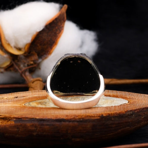 Turkish Sterling Silver Owl Men's Ring With Zircon Stones