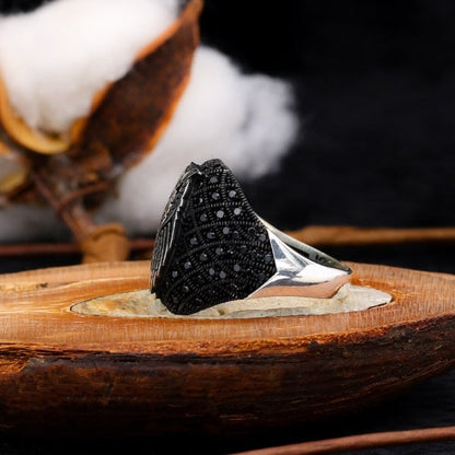 Turkish Sterling Silver Owl Men's Ring With Zircon Stones