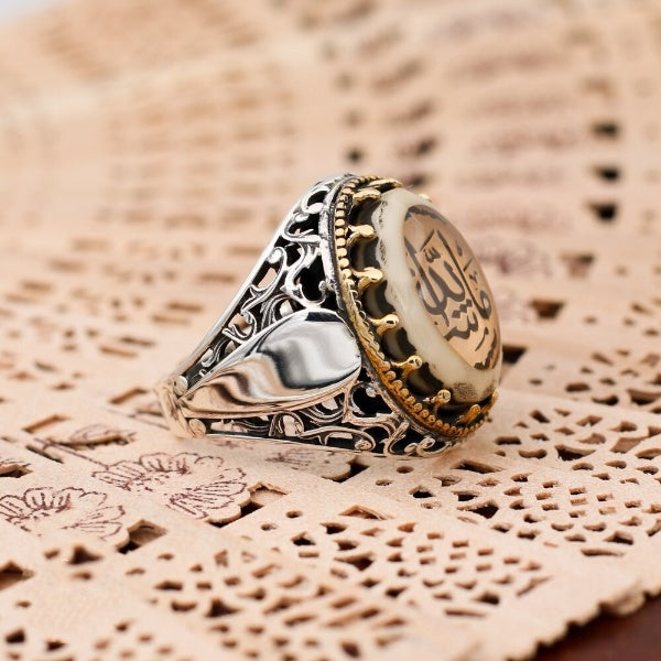 Mashallah Islamic Ring,Turkish Calligraphy Engraved Silver Ring For Men