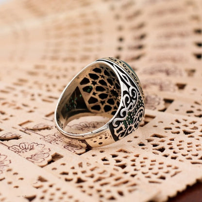Turkish Green Agate Handmade Sterling Silver Luxury Aqeeq Ring