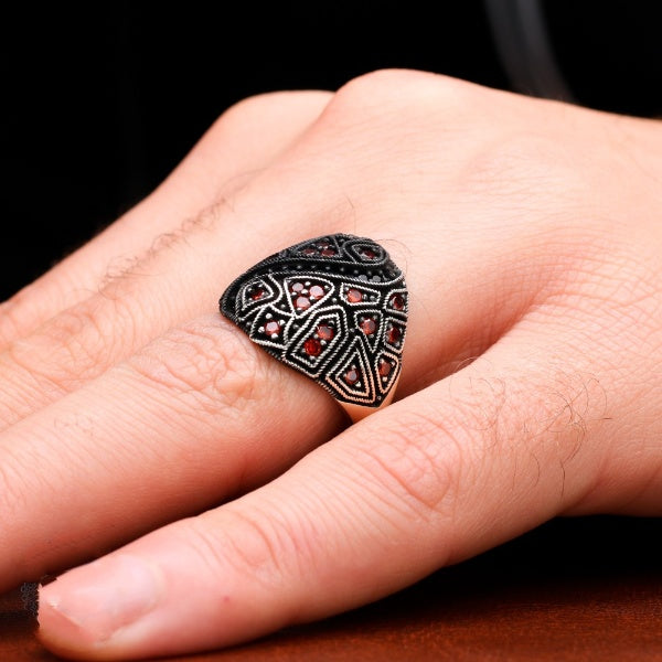 Turkish CocGOLD PLATEDail Zircon Men's Ring Handmade Exclusive Design