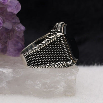 Turkish Agate Stone Silver Ring For Men, Handmade Premium Design