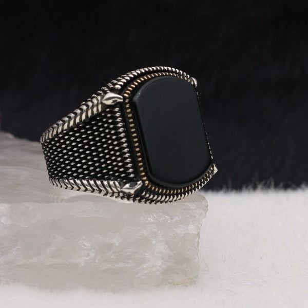 Turkish Agate Stone Silver Ring For Men, Handmade Premium Design