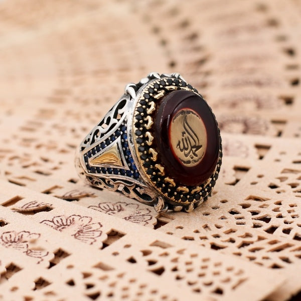 Alhamdulillah Islamic Ring, Turkish Handmade Islamic Calligraphy Silver Men Ring