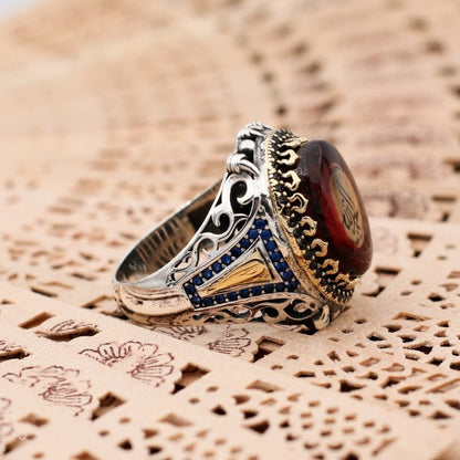 Alhamdulillah Islamic Ring, Turkish Handmade Islamic Calligraphy Silver Men Ring