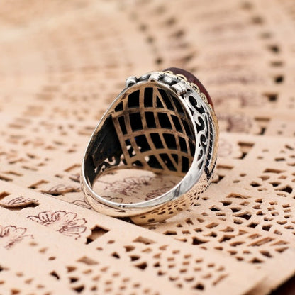 Alhamdulillah Islamic Ring, Turkish Handmade Islamic Calligraphy Silver Men Ring