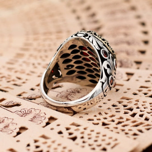 Islamic Yemeni Aqeeq stone Ring, Turkish Handmade Fancy Silver Ring for men