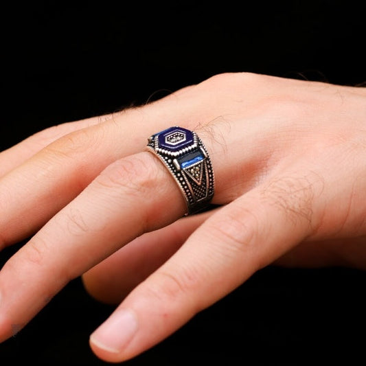 Turkish CocGOLD PLATEDail Zircon Stone Men's Ring Handmade Exclusive Design