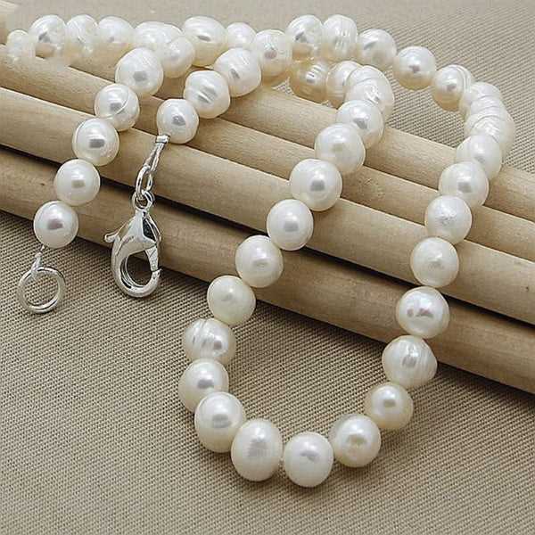 Natural Round White Shell Pearl Choker Necklace