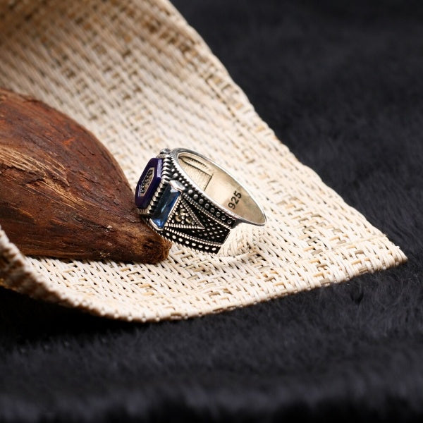 Turkish CocGOLD PLATEDail Zircon Stone Men's Ring Handmade Exclusive Design