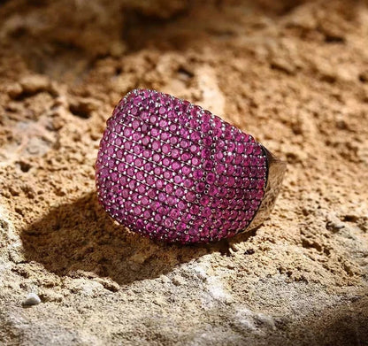 Zyan Gems | Unique Handmade Turkish Style Ring Studded with AAA+ Ruby Stones |   Sterling Silver Ring